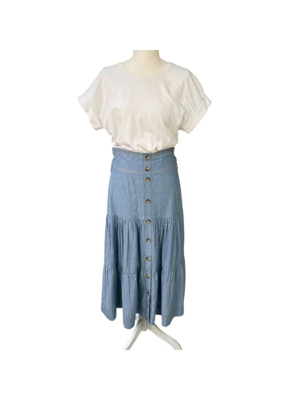 Veronica Beard Emmitt Mixed Midi Chambray Belted Dress Size Small